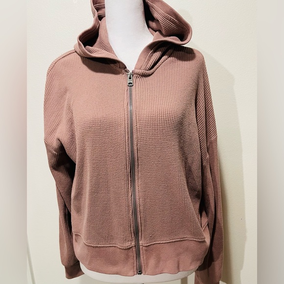 Abercrombie fitch hoodie Waffle Knit Zipper Crop Summer Beach Cover Women’s L - Picture 1 of 5